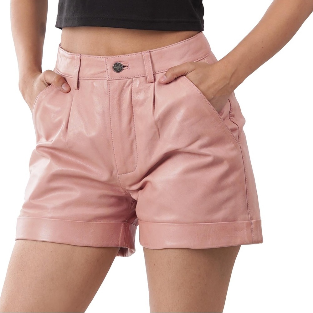Decrum Women Leather Shorts - Trendy Style Bottoms For Woman |Hollnd Pink, L
